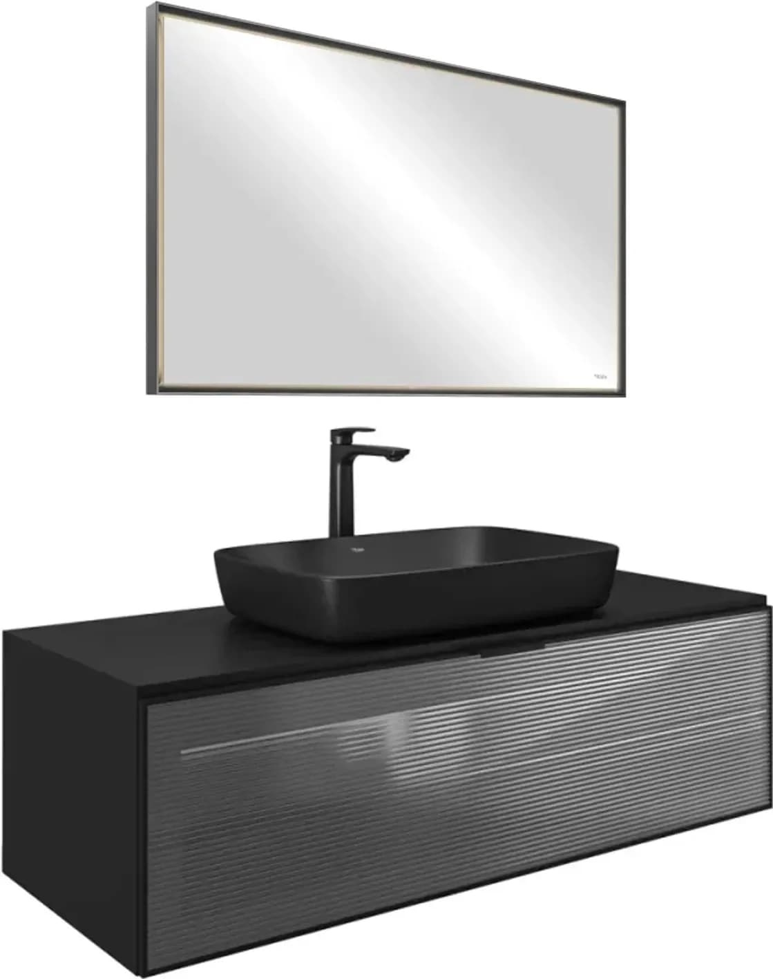 Kale Ombra 120 Cm Mat Siyah Aydınlatmalı Aynalı Banyo Dolabı Takımı