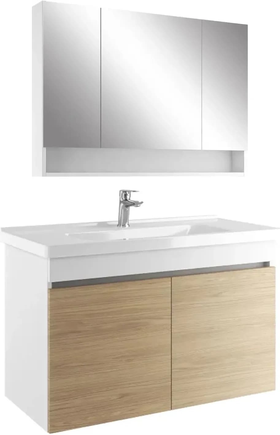 Kale Optimum+ 100 Cm Beyaz-Meşe Raflı Ayna Dolaplı Banyo Dolabı Takımı