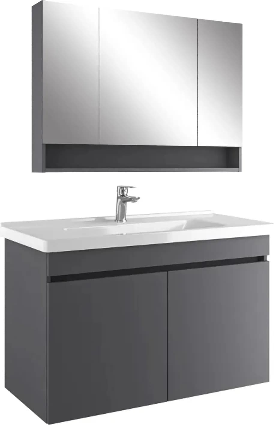 Kale Optimum+ 100 Cm Antrasit Raflı Ayna Dolaplı Banyo Dolabı Takımı