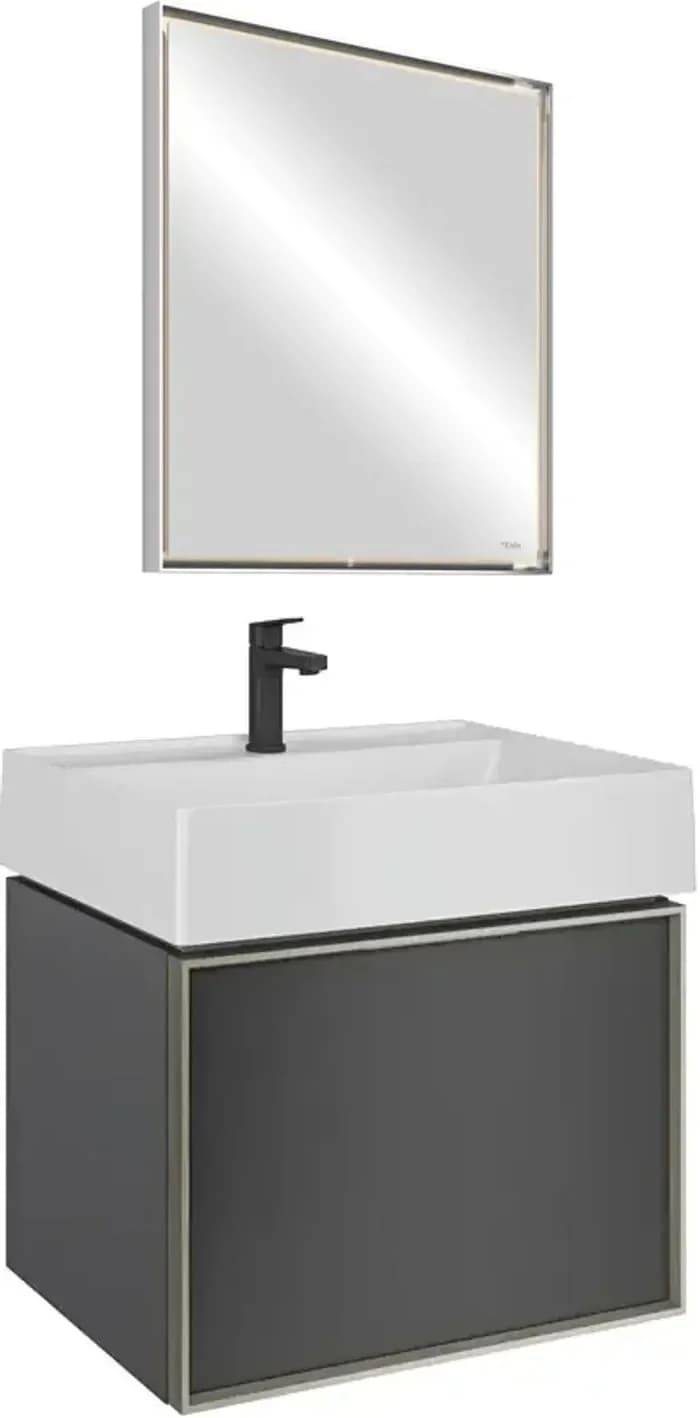 Kale Solid 65 Cm Antrasit Metal Çerçeve Aynalı Banyo Dolabı Takımı