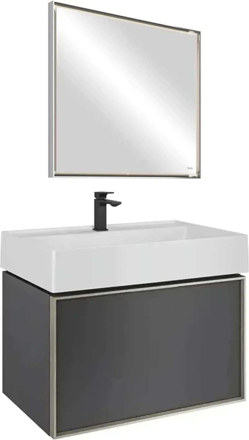 Kale Solid 80 Cm Antrasit Metal Çerçeve Aynalı Banyo Dolabı Takımı