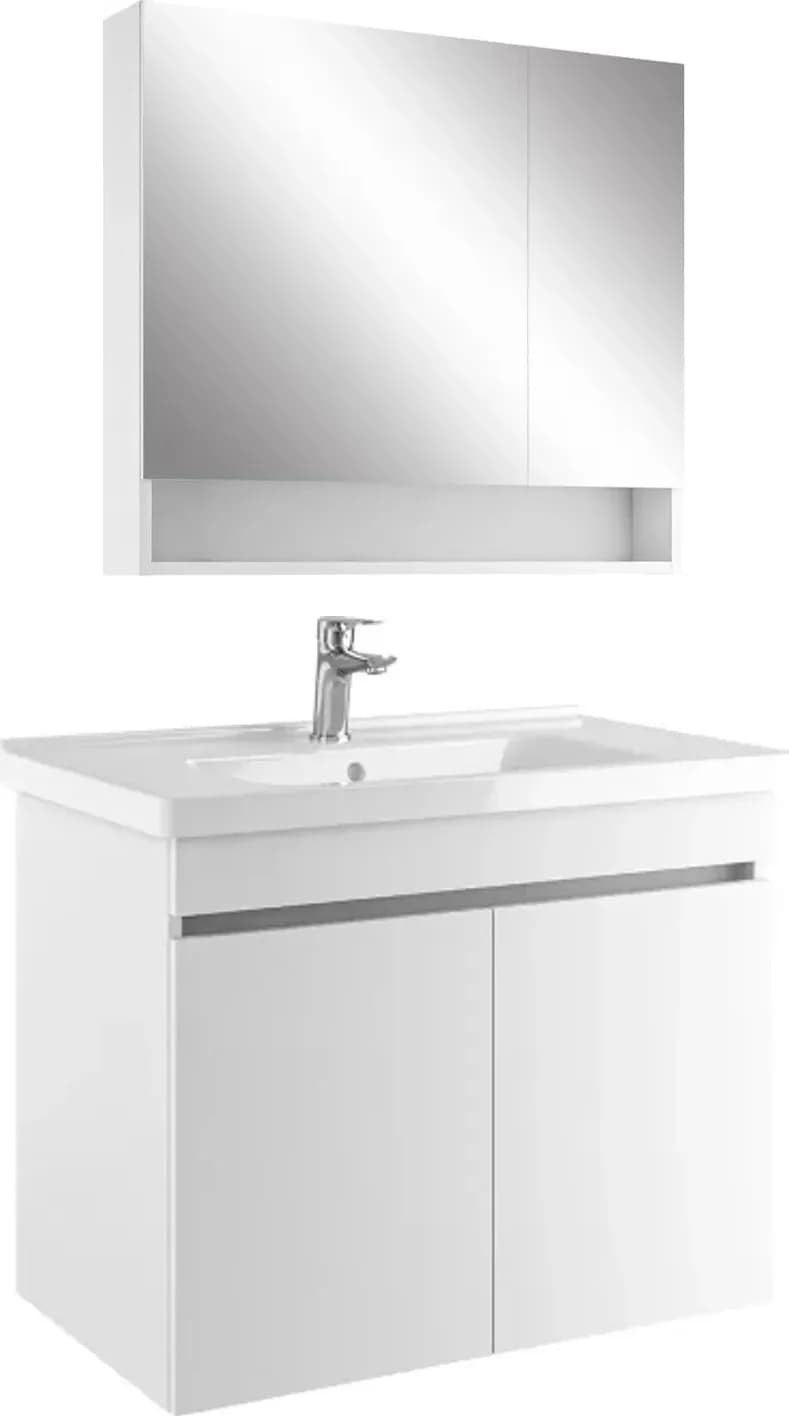 Kale Optimum+ 80 Cm Beyaz Raflı Ayna Dolaplı Banyo Dolabı Takımı