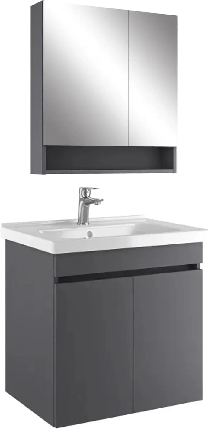 Kale Optimum+ 65 Cm Antrasit Raflı Ayna Dolaplı Banyo Dolabı Takımı