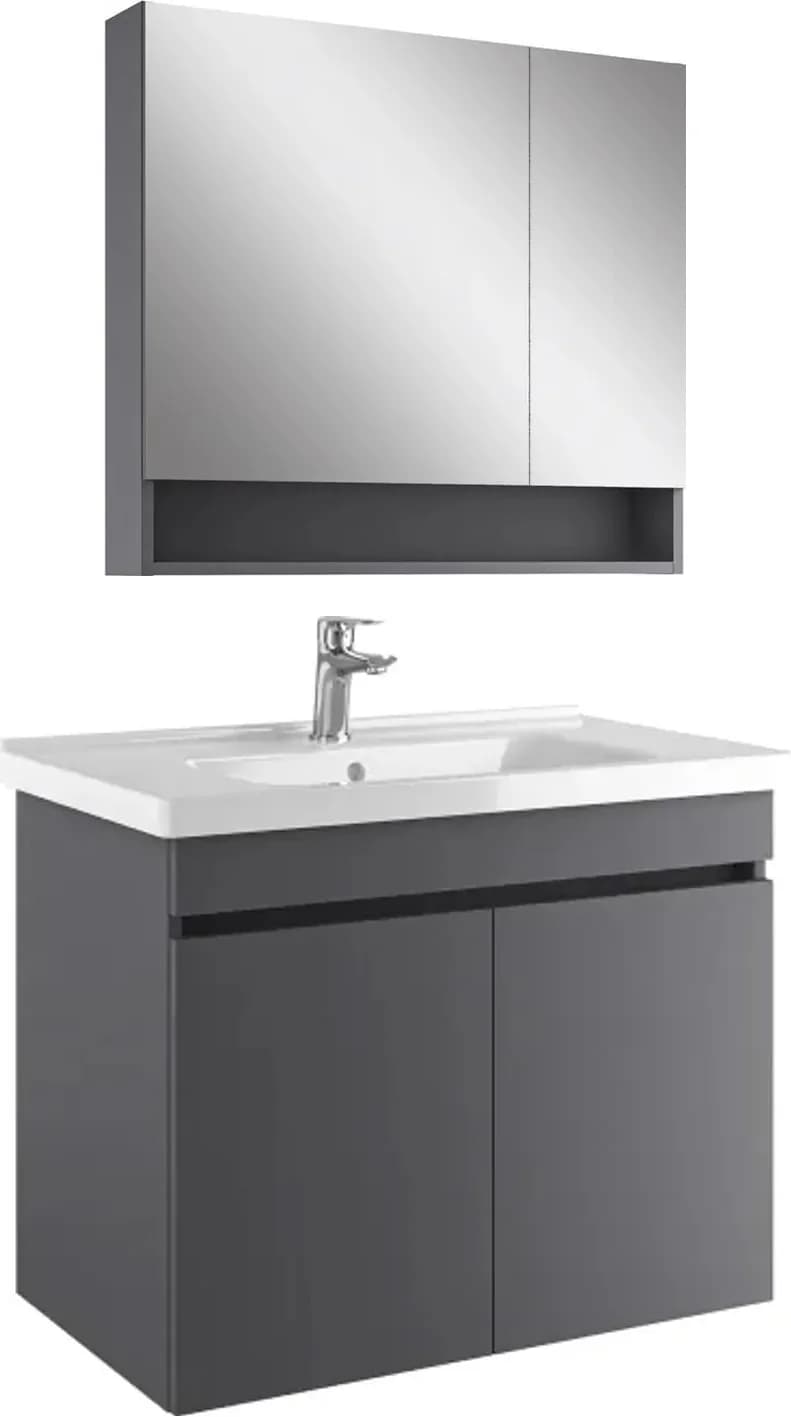 Kale Optimum+ 80 Cm Antrasit Raflı Ayna Dolaplı Banyo Dolabı Takımı