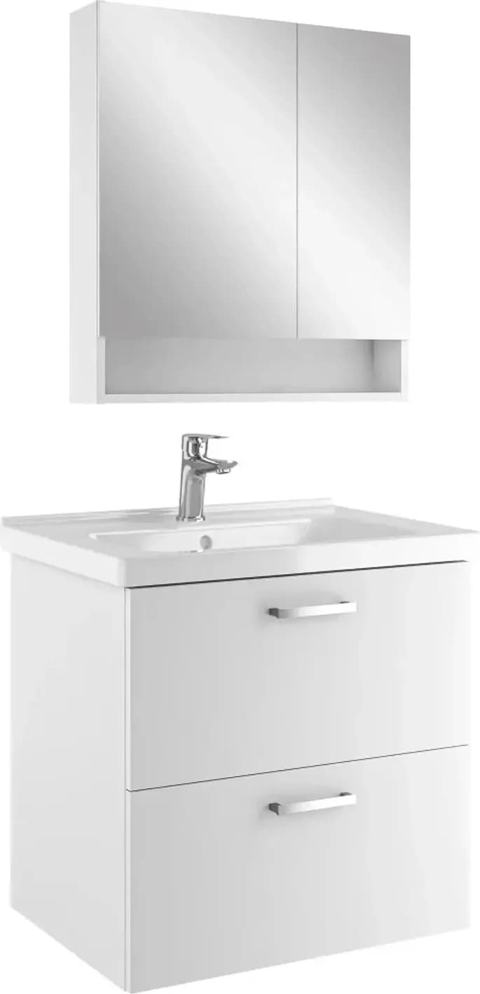 Kale Noa+ 65 Cm Beyaz Çift Çekmeceli Raflı Ayna Dolaplı Banyo Dolabı Takımı