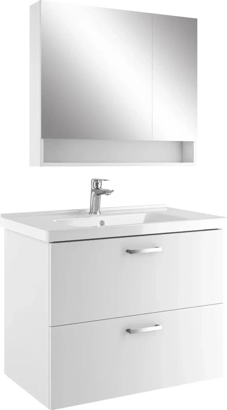 Kale Noa+ 80 Cm Beyaz Çift Çekmeceli Raflı Ayna Dolaplı Banyo Dolabı Takımı