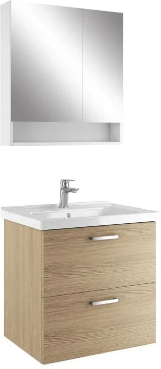 Kale Noa+ 65 Cm Meşe Çift Çekmeceli Raflı Ayna Dolaplı Banyo Dolabı Takımı