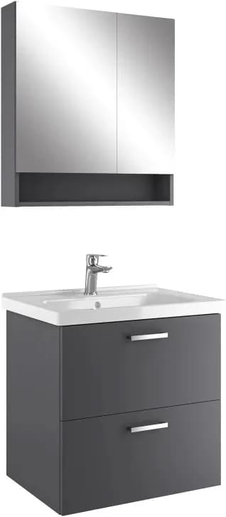 Kale Noa+ 65 Cm Antrasit Çift Çekmeceli Raflı Ayna Dolaplı Banyo Dolabı Takımı