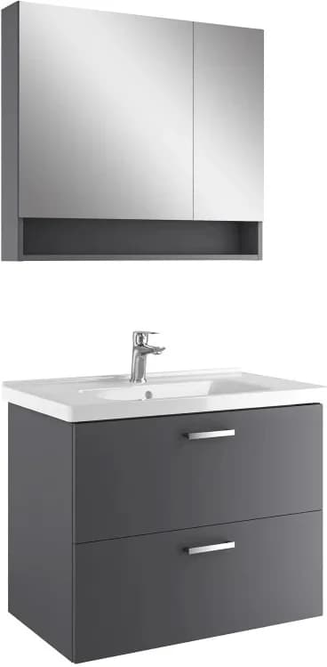 Kale Noa+ 80 Cm Antrasit Çift Çekmeceli Raflı Ayna Dolaplı Banyo Dolabı Takımı