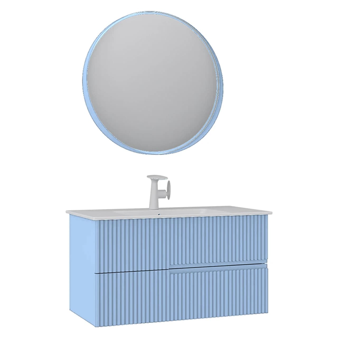 Orka Moonlight 90 Cm Mat İsviçre Mavisi Banyo Dolabı Takımı - 5003393