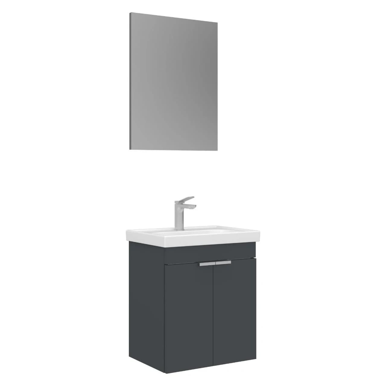 Orka Desna 50 Cm Mat Antrasit Düz Aynalı Banyo Dolabı Takımı