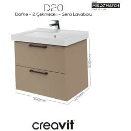 Creavit D20 65 Cm Dafne 2 Çekmeceli Lavabo Dolabı görsel 2