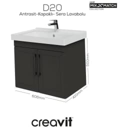 Creavit D20 65 Cm Antrasit Lake Kapaklı Lavabo Dolabı görsel 2