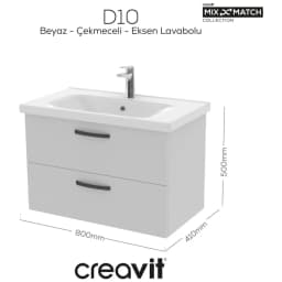 Creavit D20 80 Cm Beyaz 2 Çekmeceli Lavabo Dolabı görsel 2