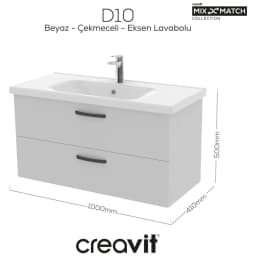 Creavit D20 100 Cm Beyaz 2 Çekmeceli Lavabo Dolabı görsel 2