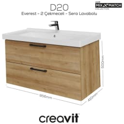 Creavit D20 100 Cm Everest 2 Çekmeceli Lavabo Dolabı görsel 2