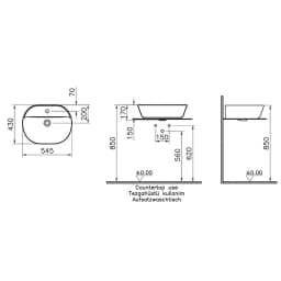 Vitra Geo 55x43 Cm Oval Mat Beyaz Çanak Lavabo 7428B001-0001 görsel 2