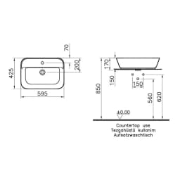 Vitra Geo 60x43 Cm Dikdörtgen Çanak Lavabo 7426B003-0001 görsel 3