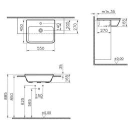 Vitra Integra 55x45 Cm Dikdörtgen Yarım Tezgah Lavabo 7069B003-0001 görsel 2