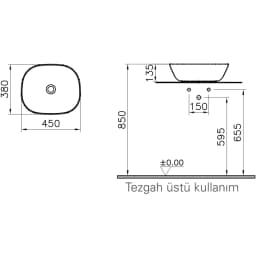 Vitra Plural 45x38 Cm Mat Kum Beji Çanak Lavabo - 7810B422-0016 görsel 2